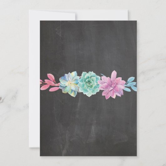 婚約パーティの黒板の花のピンクの招待 招待状 (裏面)