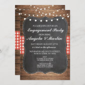 婚約パーティは赤い点検の木製の招待をつけます 招待状 (正面/裏面)