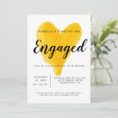 婚約パーティイエローハート水モダン色 招待状 (スタンド正面)