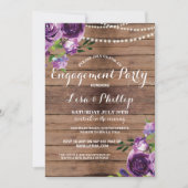 婚約パーティウッドパープルフラワーシャワー招待状 招待状 (正面)