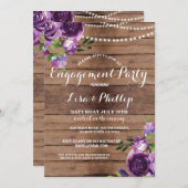 婚約パーティウッドパープルフラワーシャワー招待状 招待状 (正面/裏面)