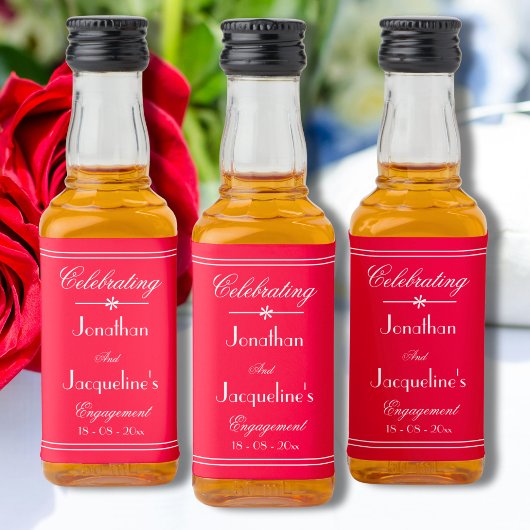 婚約パーティエレガントスクリプトかわいい赤ミニ リキュールボトルラベル