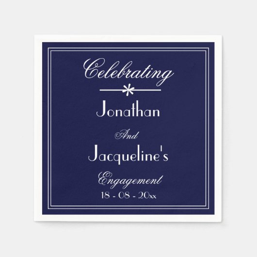 婚約パーティエレガントネイビーブルーカスタムシック スタンダードカクテルナプキン (正面)