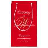 婚約パーティエレガントパーソナライズされたモノグラムレッド スモールペーパーバッグ (正面)