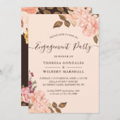 婚約パーティエレガント赤面金ゴールドシックフローラ 招待状 (正面/裏面)