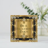 婚約パーティエレガント金ゴールドフローラジュエルブラック2 招待状 (スタンド正面)