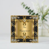 婚約パーティエレガント金ゴールドフローラジュエルブラック 招待状 (スタンド正面)
