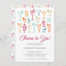 婚約パーティカクテルハモダンンドスケッチ 招待状