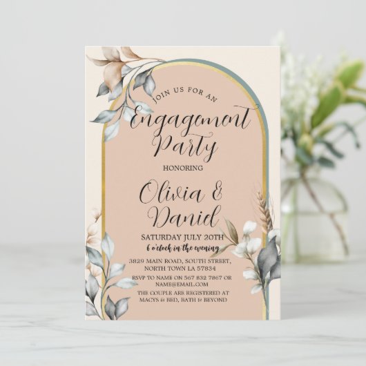 婚約パーティカップルのシャワー中和ロマンチック 招待状 (スタンド正面)