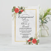 婚約パーティカップルシャワークリスマスレッド金ゴールド 招待状 (スタンド正面)