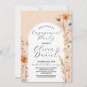 婚約パーティカップルシャワーボホ花模様 招待状 (正面)