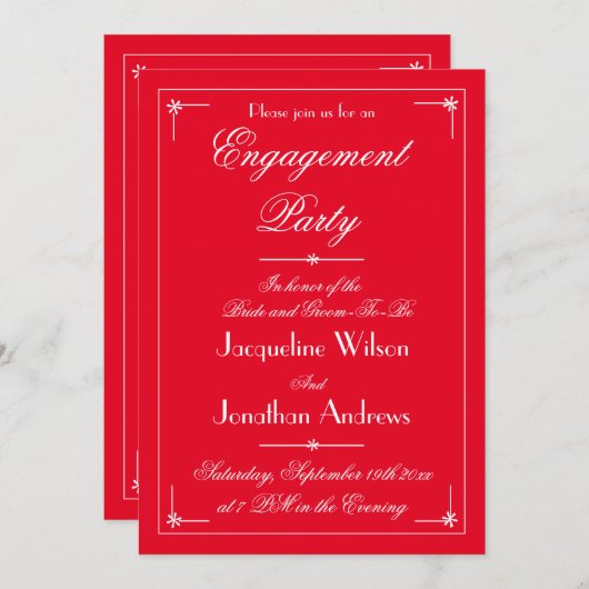 婚約パーティクラシックシックパーソナライズされたパーティー 招待状 (正面/裏面)