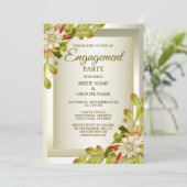 婚約パーティグリーンリーフホワイトフローラゴールデン 招待状 (スタンド正面)