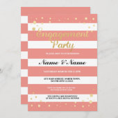 婚約パーティコーストライプラル金ゴールドグリッター招待状 招待状 (正面/裏面)