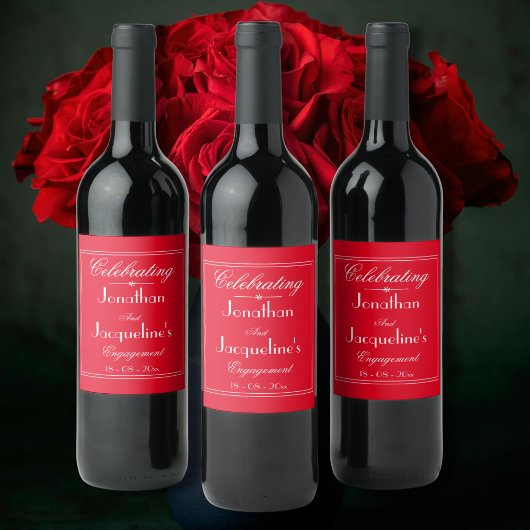 婚約パーティシックなスクリプト名前をカスタムするレッド ワインラベル