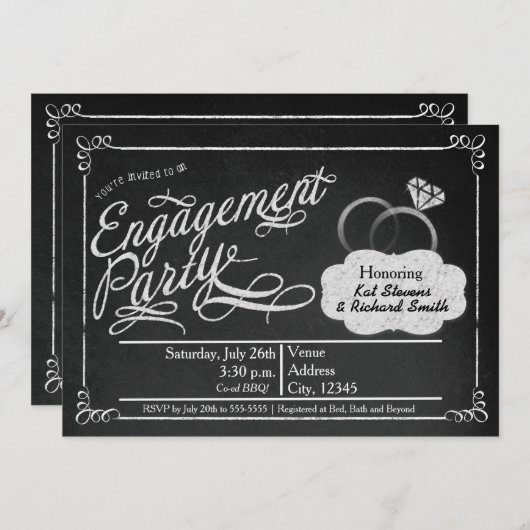 婚約パーティシャルボードチョークコード招待状 招待状 (正面/裏面)