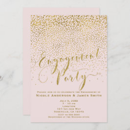 婚約パーティシャワー赤面ピンク&金ゴールド紙吹雪 招待状