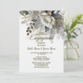 婚約パーティシルバーゴールデンホワイトローズフラワー 招待状 (スタンド正面)