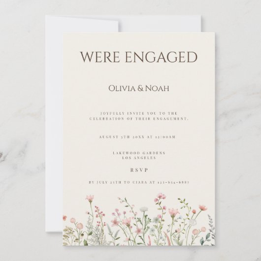 婚約パーティシンプルボホワイルドフラワー招待状 招待状 (正面)