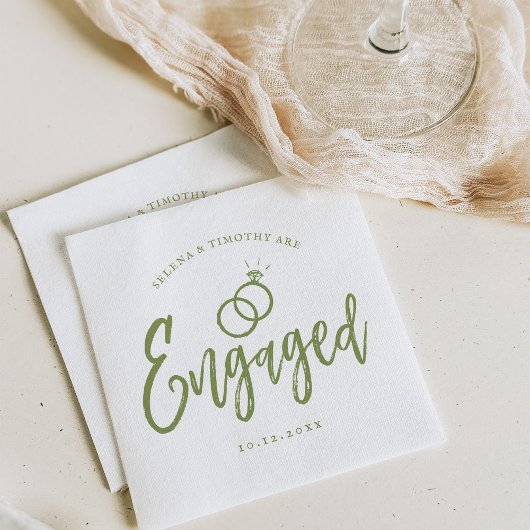 婚約パーティスクリプトレタリングソフトセージ スタンダードカクテルナプキン