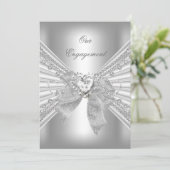 婚約パーティダイヤモンドハートホワイトシルバーボウ2 招待状 (スタンド正面)