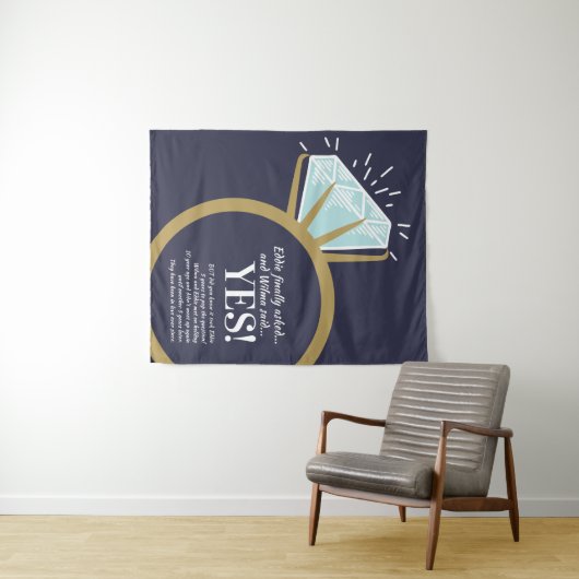 婚約パーティダイヤモンドリングとおもしろいファクト タペストリー (インサイチュ(横))