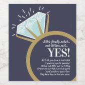 婚約パーティダイヤモンドリングとおもしろいファクト ワインラベル (シングルラベル)