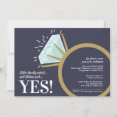 婚約パーティダイヤモンド金ゴールドリンググラフィック写真 招待状 (正面)