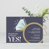 婚約パーティダイヤモンド金ゴールドリンググラフィック写真 招待状 (スタンド正面)