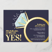 婚約パーティダイヤモンド金ゴールドリンググラフィック写真 箔招待状 (正面)