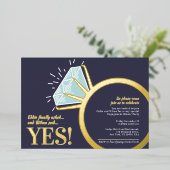 婚約パーティダイヤモンド金ゴールドリンググラフィック写真 箔招待状 (立ち正面)