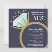 婚約パーティダイヤモンド金ゴールドリンググラフィック 招待状 (正面)