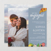 婚約パーティダスティブルーピザモダン 招待状 (正面/裏面)