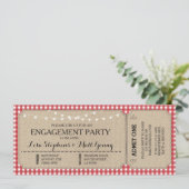 婚約パーティチケットレッドチェック素朴招待状 招待状 (スタンド正面)