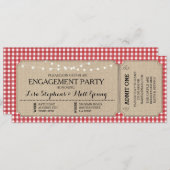 婚約パーティチケットレッドチェック素朴招待状 招待状 (正面/裏面)