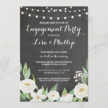 婚約パーティチョークホワイトフラワーシャワー招待状