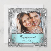 婚約パーティティール（緑がかった色）ホワイトシルバーフォト 招待状 (正面)