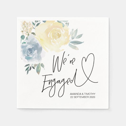 婚約パーティデコールサマーブルーフローラ スタンダードカクテルナプキン (正面)