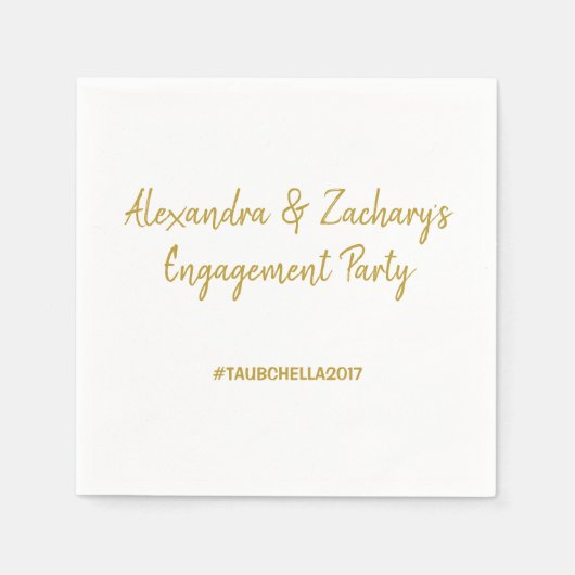 婚約パーティナプキンとハッシュタグ金ゴールド スタンダードカクテルナプキン (正面)