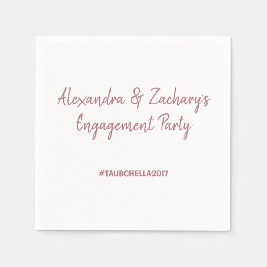 婚約パーティナプキンスwハッシュタグバラ金ゴールドホワイト スタンダードカクテルナプキン (正面)