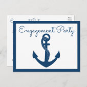 婚約パーティネイ航海のビーブルーいかり結婚ズ インビテーションポストカード (正面/裏面)