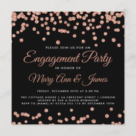 婚約パーティバラ金ゴールドグリッター紙吹雪ブラック 招待状