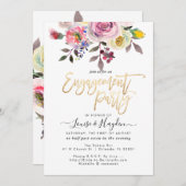 婚約パーティパステルウォーターカラーフラワーズ 案内状 (正面/裏面)