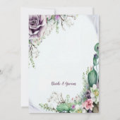 婚約パーティパープルフローラの緑の葉 招待状 (裏面)