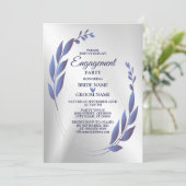 婚約パーティパープルブルーフローラフレームシルバー 招待状 (スタンド正面)