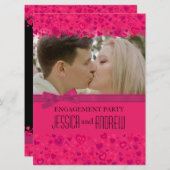 婚約パーティピンクのハートあなたの写真の招待 招待状 (正面/裏面)