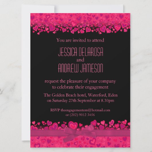 婚約パーティピンクのハートあなたの写真の招待 招待状 (裏面)