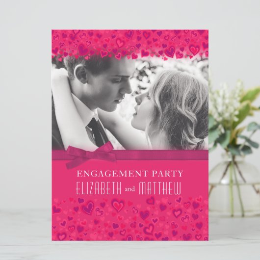 婚約パーティピンクハートフォトボウ 招待状 (スタンド正面)