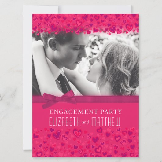 婚約パーティピンクハートフォトボウ 招待状 (正面)