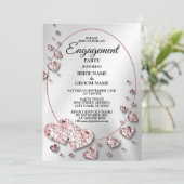 婚約パーティピンクピーチ光沢のあるハート幾何学的 招待状 (スタンド正面)